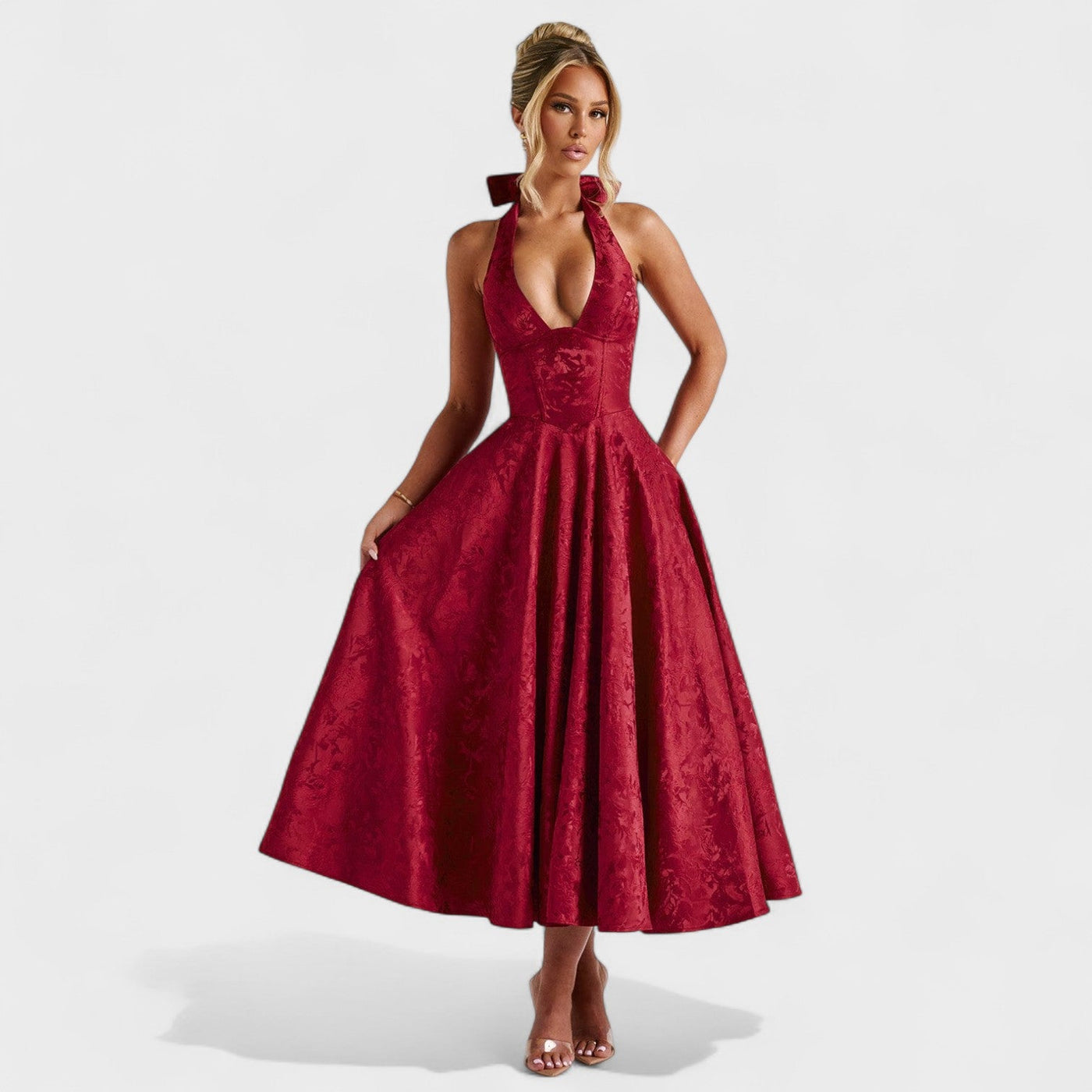 Effie – Robe Midi Texturée avec Décolleté Halter