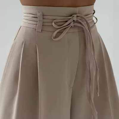 SeravaParis™ | Pantalon palazzo taille haute avec ceinture nouée