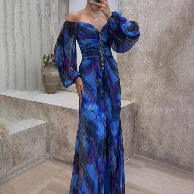 Helena | Robe Maxi Plissée en Tons de Coucher de Soleil