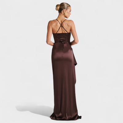 Helen - Robe Longue Satin Cacao