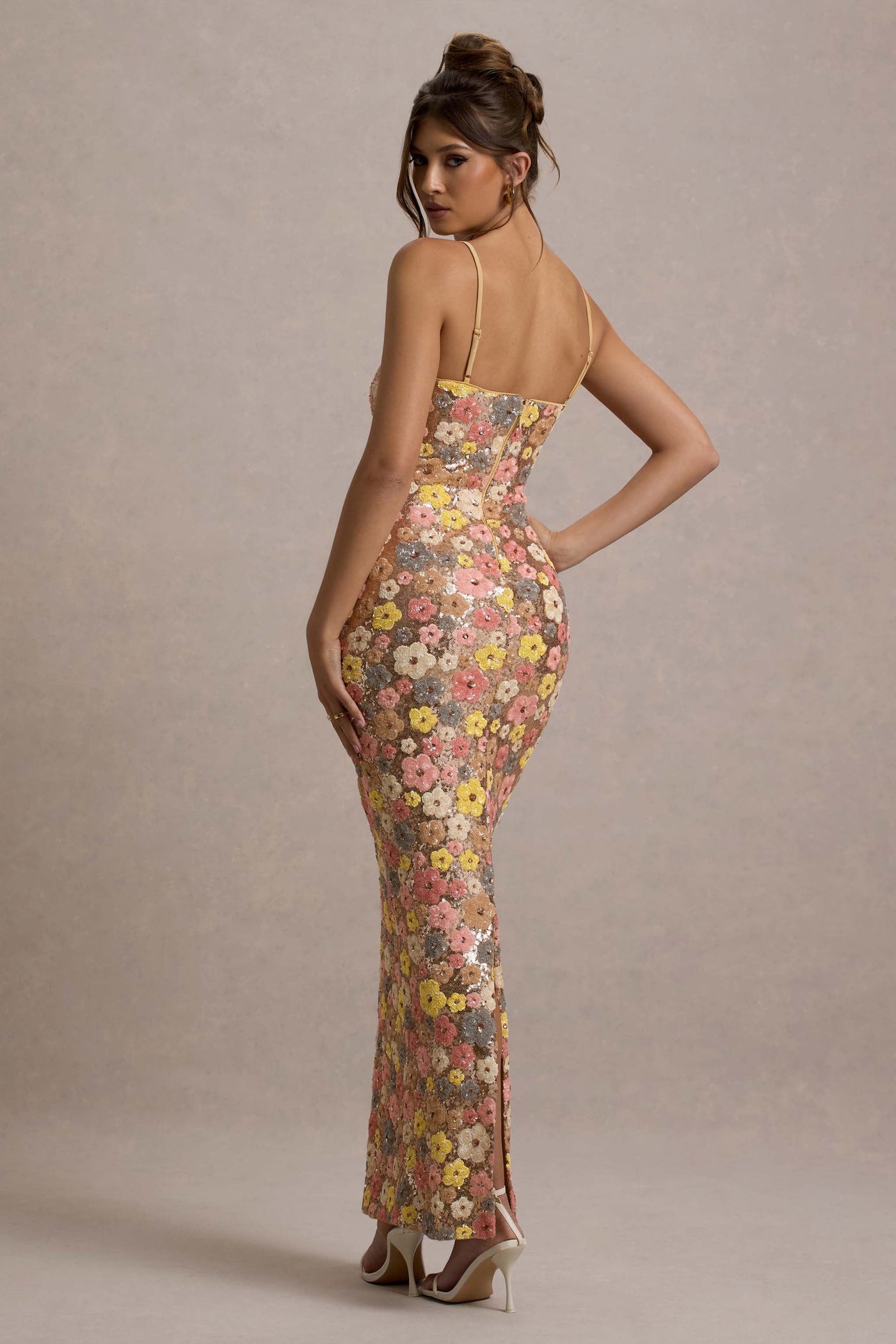 SELVIANA Robe Maxi avec Fleurs et Paillettes