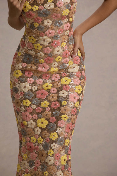 SELVIANA Robe Maxi avec Fleurs et Paillettes