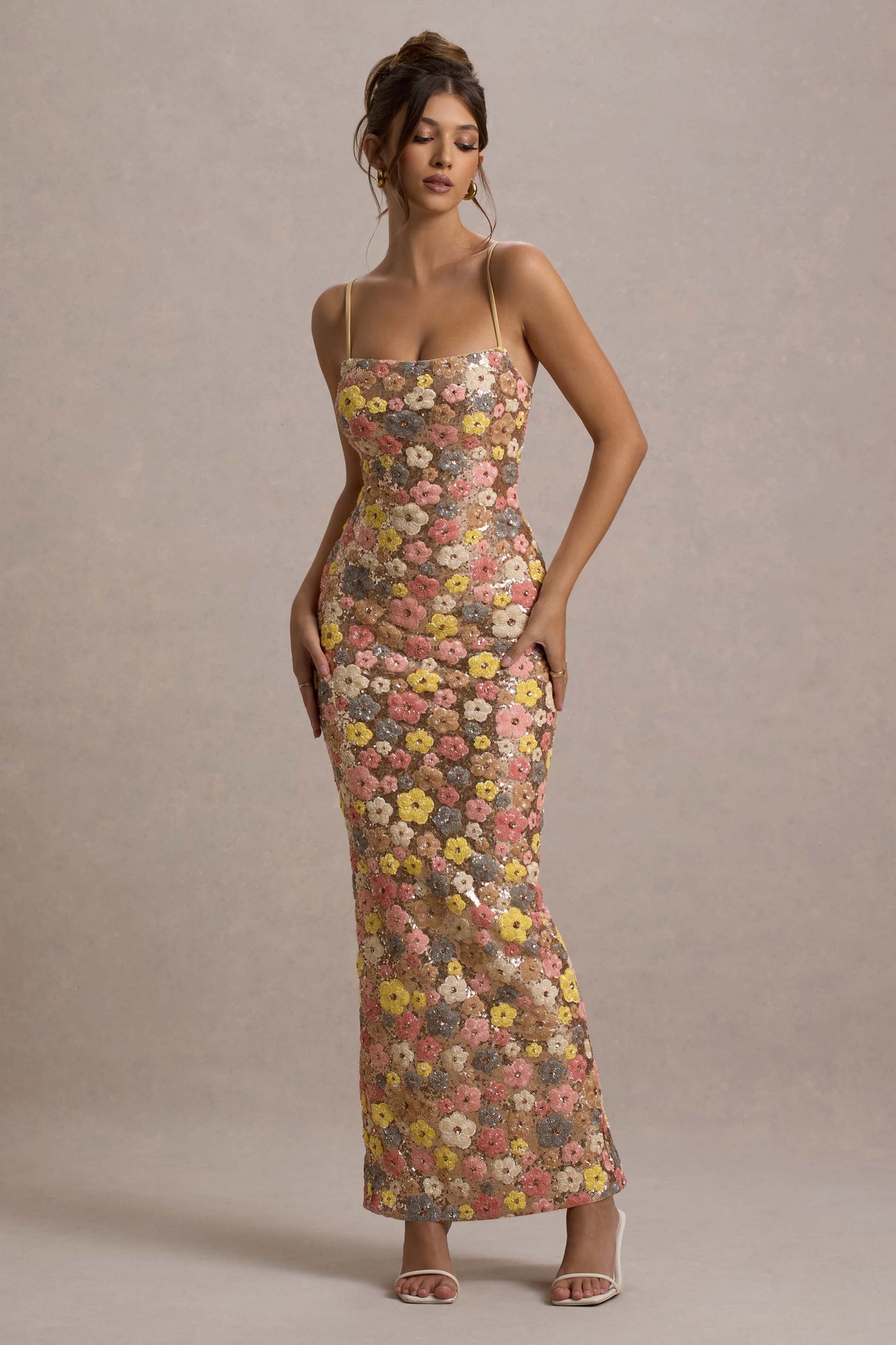 SELVIANA Robe Maxi avec Fleurs et Paillettes