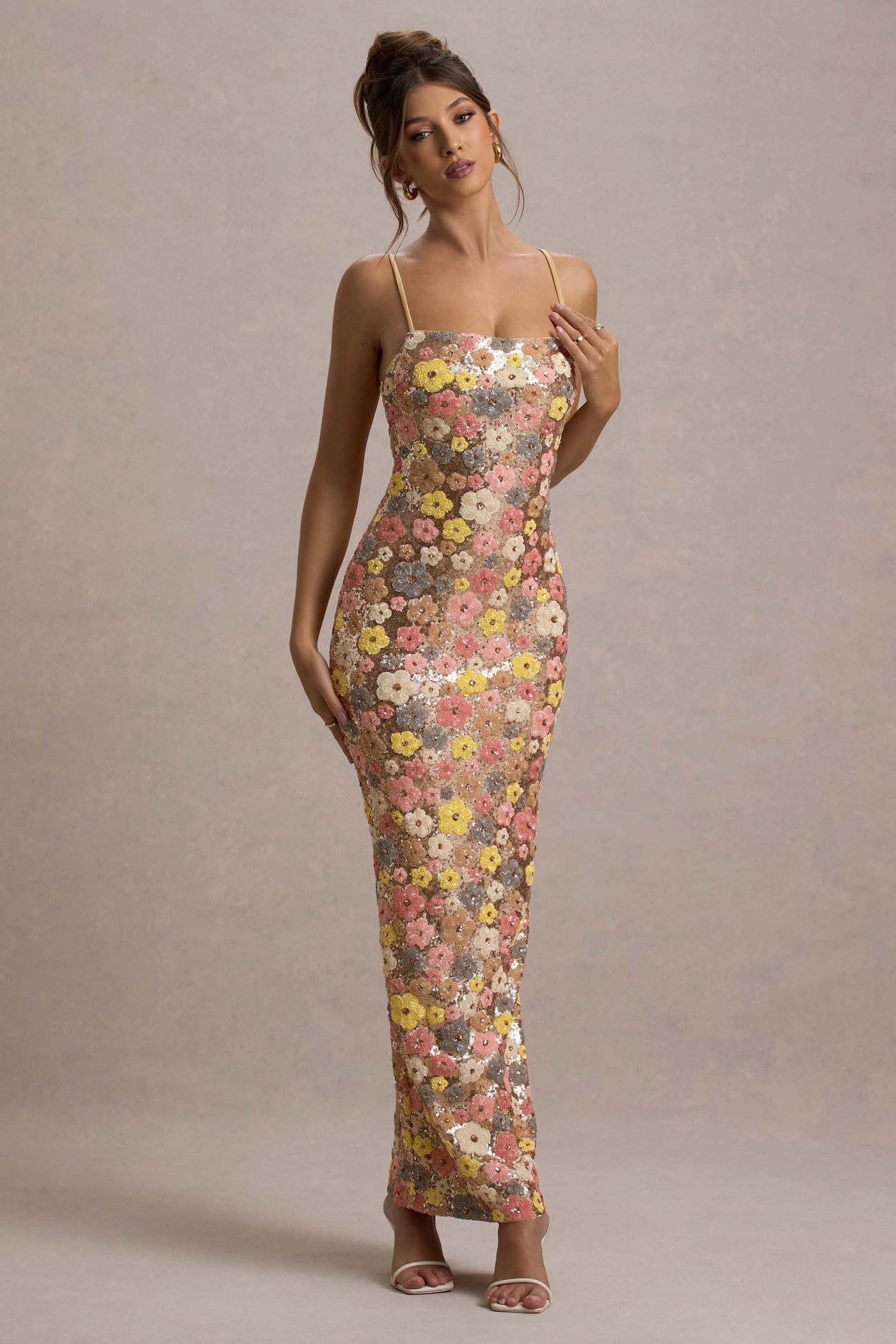 SELVIANA Robe Maxi avec Fleurs et Paillettes